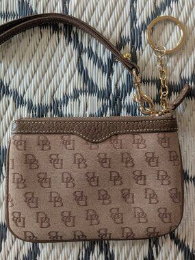 Vintage Dooney & Bourke DB Monogram Canvas Wristlet Wallet Pouch
